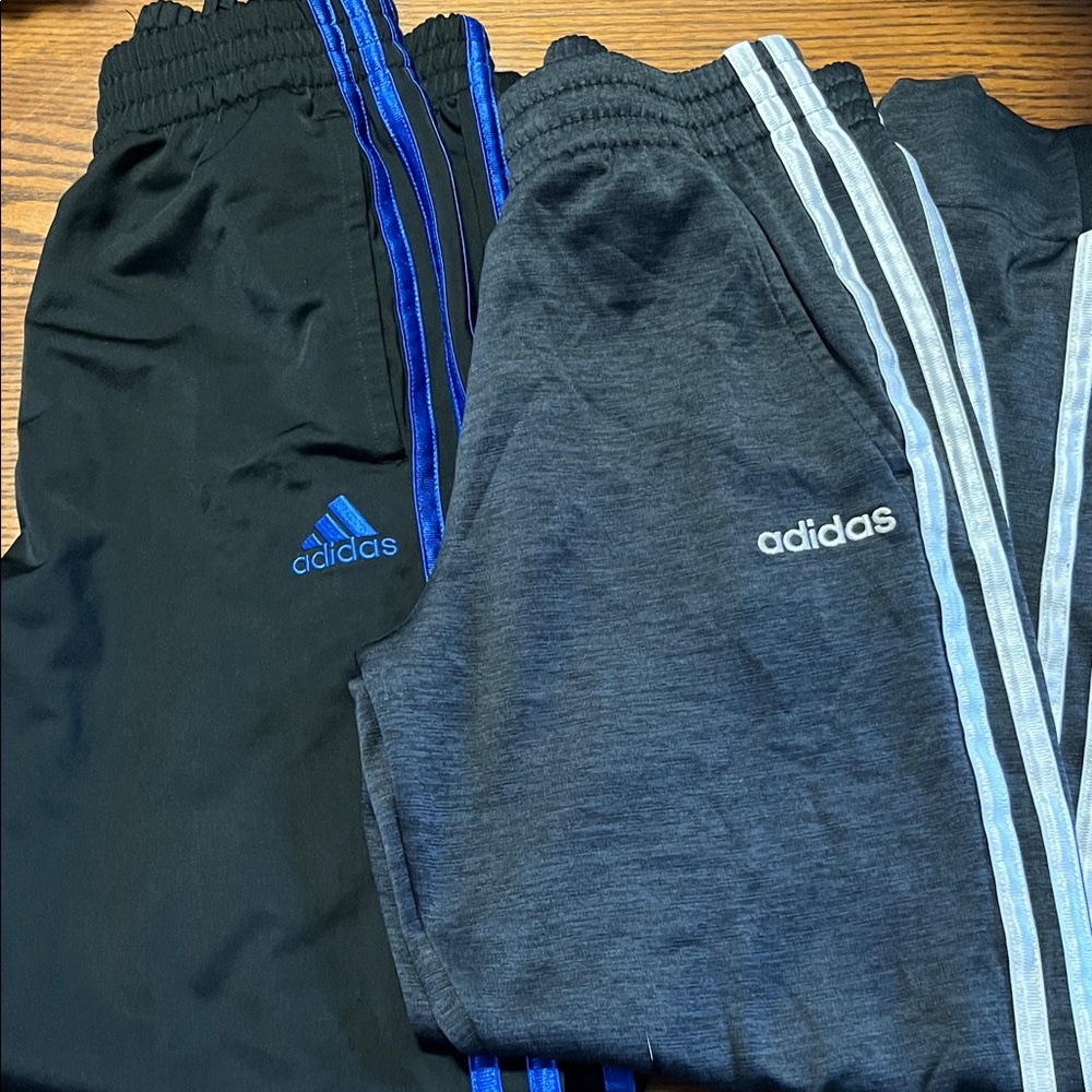 Adidas Kids Sweatpants - Black and Dark Gray with Blue Stripes